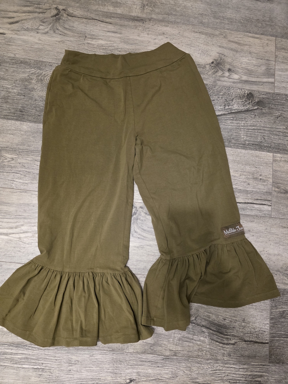 Matilda Jane Olive Green Ruffle Bell Bottom Pants Women’s L/XL Stretch